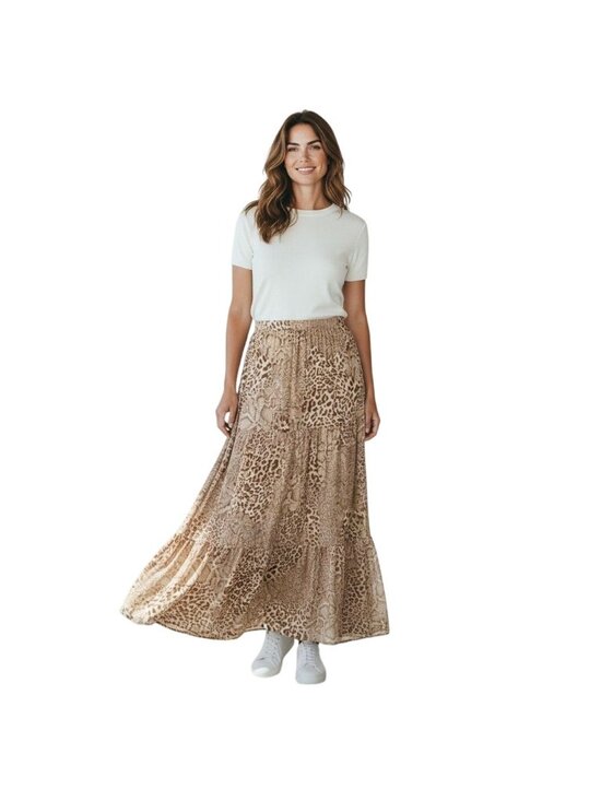 Olivaceous Dresses & Skirts - Olivaceous Beige Brown Mixed Animal Print Tiered Maxi Skirt NWT - Size S